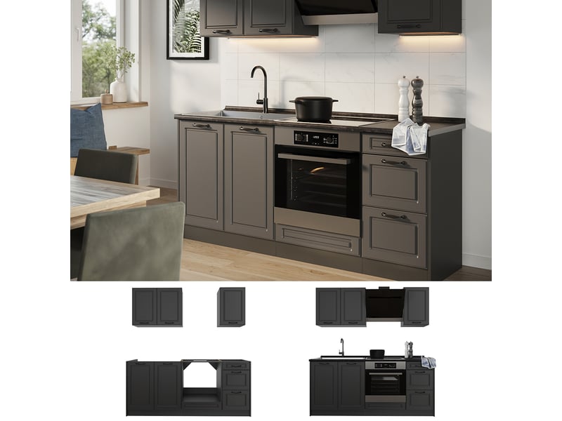 Vicco cuisine, anthracite campagneanthracite, 180cm sans plan de travail - Conforama D