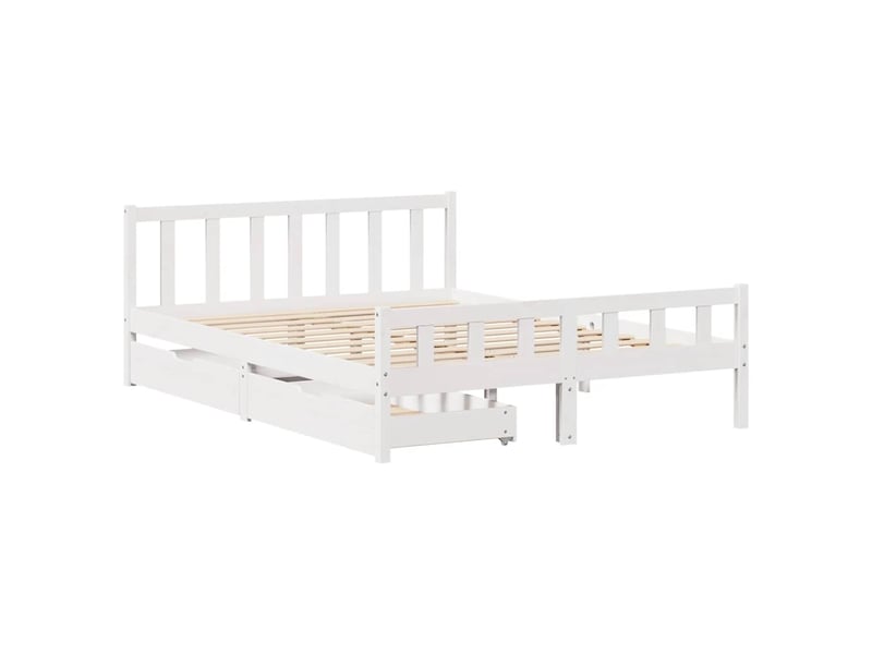  Lit double- lit adulte -  cadre de lit sans matelas blanc 150x200 cm bois de pin massif  - Conforama B