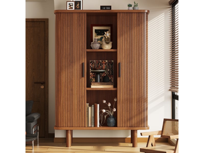 Buffet haut 110x40x160 cm à portes tambour marron foncé - Conforama D