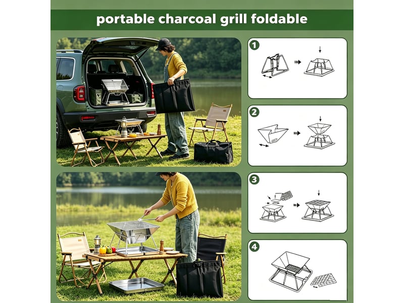  Barbecue portable barbecue à charbon, pliable barbecue grille inox  - Conforama E