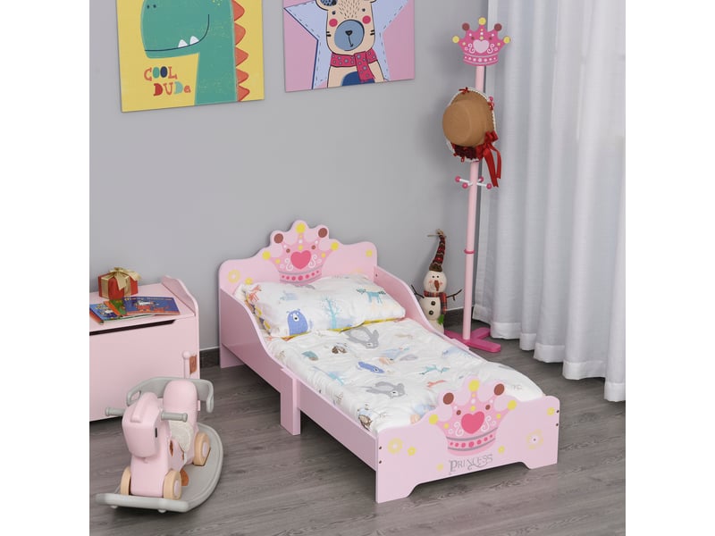 Lit enfant 140 x 70 cm - lit d'enfant design princesse motif couronne - mdf contre-plaqué rose - sommier à lattes inclus - Conforama D