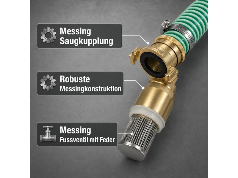 Kit d'aspiration et de refoulement 1 pouce en laiton, tuyau 1m, 6 bar pour irrigation  - Conforama C