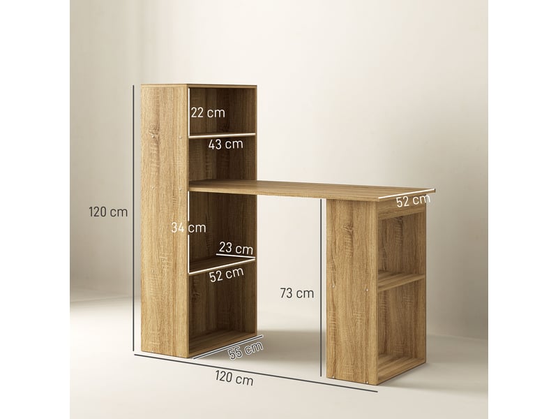  Bureau informatique avec étagère de rangement bureau d'angle adjacente bibliothèque multi-rangements chêne  - Conforama C