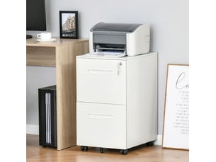 Caisson de bureau mobile 39 x 48 x 67 cm – blanc – 2 tiroirs verrouillables pour dossiers a4 en acier