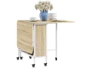 Table de cuisine pliante à roulettes avec abattant et étagère, table pliante pour salon, 130 x 80 x 74 cm, bois naturel