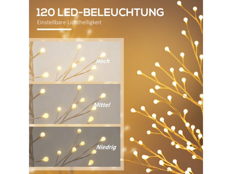 Bouleau lumineux 120 led blanc chaud, 3 niveaux, 150 cm, ip44, pour fête, mariage et noël  - Conforama C