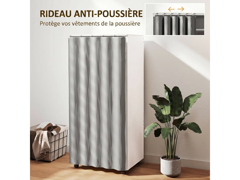  Armoire penderie armoire de rangement mobile avec rideau, tringle de suspension, 60 x 40 x 128 cm, blanc  - Conforama E