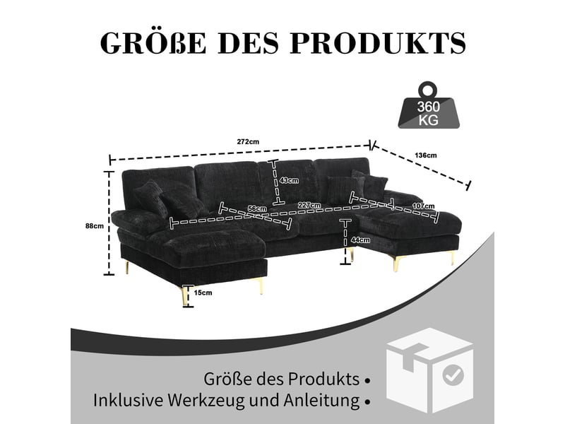 Canapé d'angle, canapé chenille — pour salon, en chenille, pour appartement, forme u - Conforama A