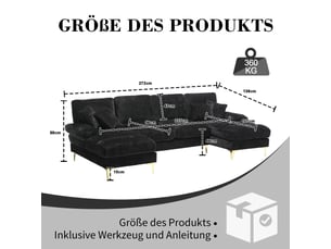 Canapé d'angle, canapé chenille — pour salon, en chenille, pour appartement, forme u