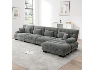 Canapé d'angle réversible 4 places modulaire avec ottomans mobiles en chenille gris 406 × 145 × 81 cm