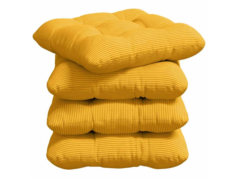Lot de 4 coussins de siège, coussins décoratifs tissu en velours côtelé jaune clair cf59993 - Conforama A