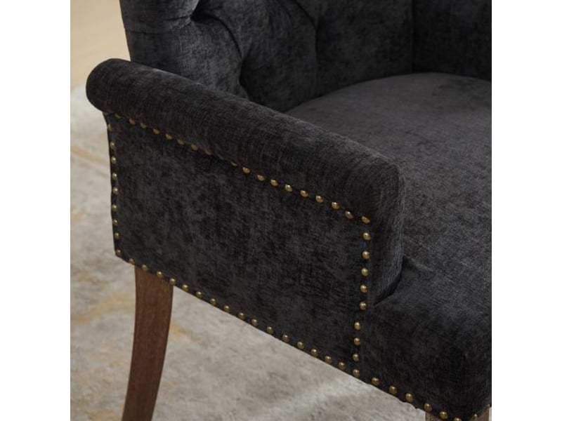  Chaise de salle à manger capitonnée en velours chenille gris charbon - pieds bois courbés - pièce unique de1895bk  - Conforama D