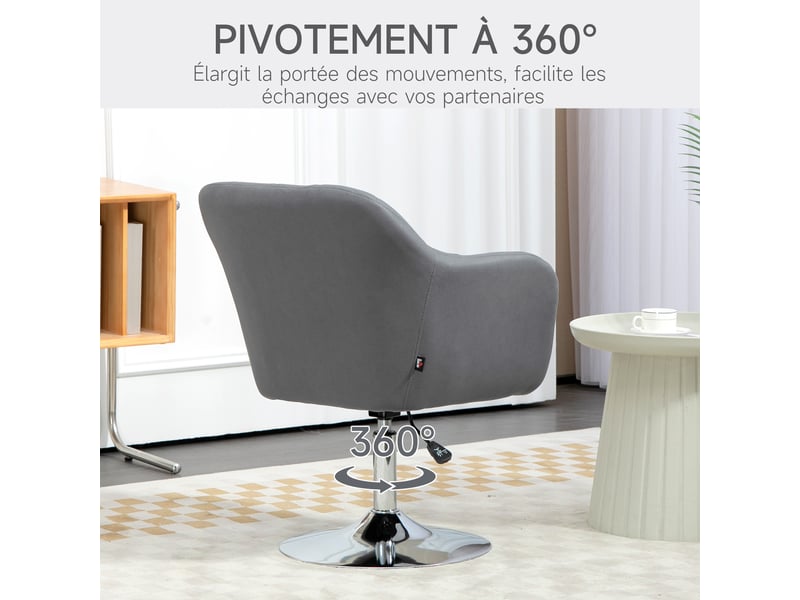  Fauteuil de salon coussins lombaires hauteur réglable pivotant 360° piètement en métal gris foncé  - Conforama E