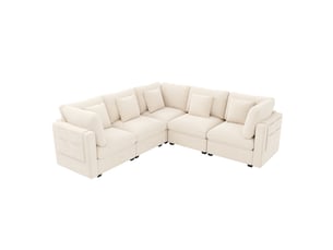 Canapé d’angle xl 5 places en chenille, canapé en l modulable avec grande méridienne beige, 226 x 226 x 81 cm