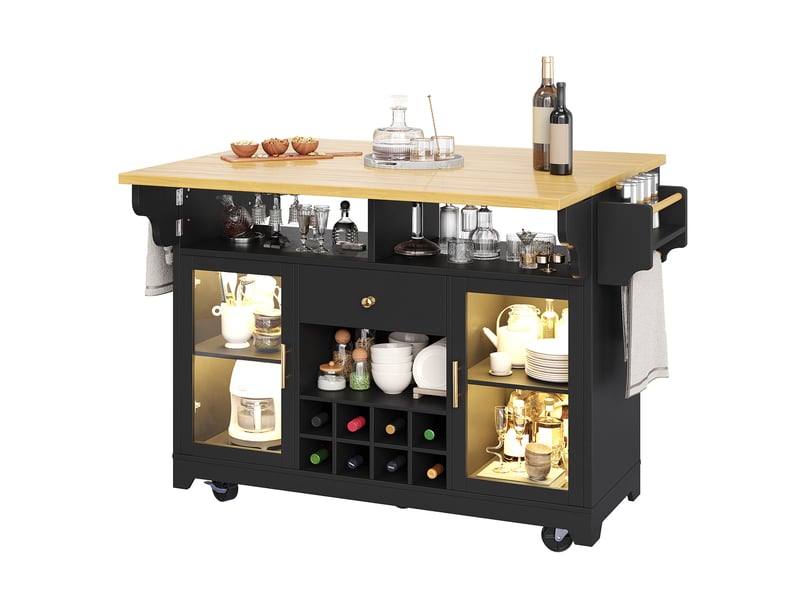  Desserte de cuisine mobile avec plateaux rabattables et led rgb homvra  - Conforama A