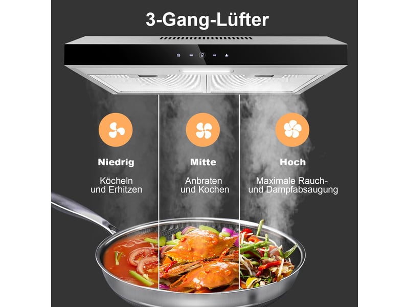 Hotte aspirante 60 cm en acier inoxydable, hotte sous meuble 60 cm à recyclage ou évacuation, 3 vitesses, classe énergétique c - Conforama D