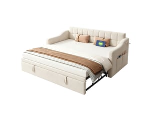 Canapé-lit extensible 90x190 cm avec ports usb beige sans matelas
