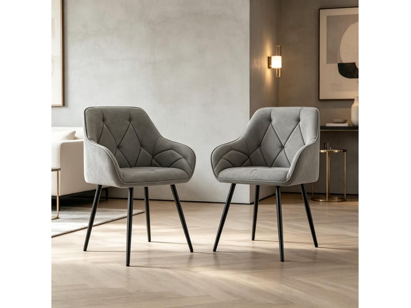  Chaise de salle à manger lot de 2 rembourrées avec accoudoirs et dossier ergonomique en similicuir gris foncé  - Conforama D