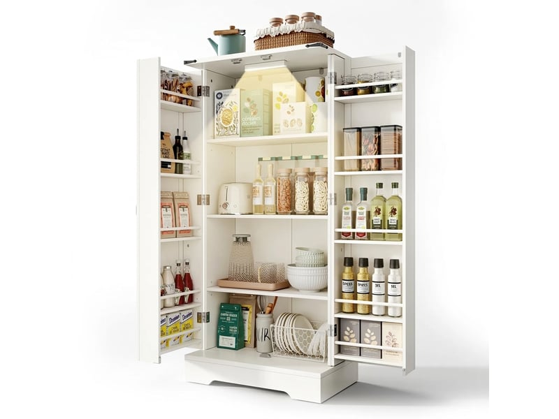  Armoire de cuisine blanche, buffet style maison de campagne avec led, 128.5cm  - Conforama A