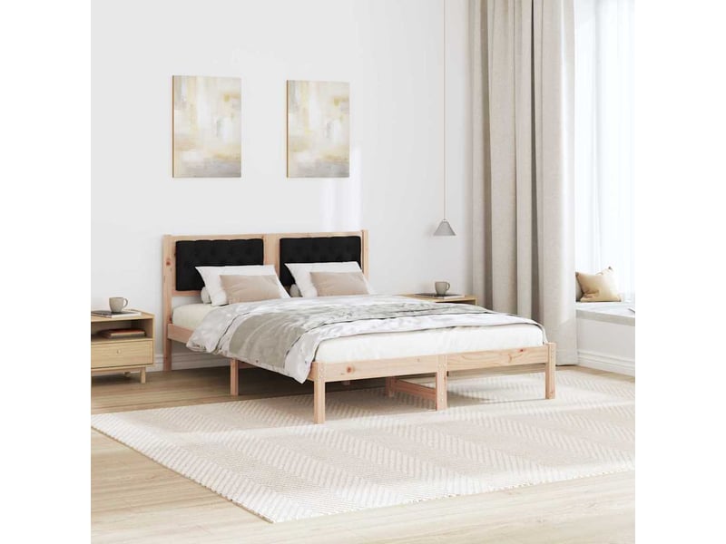 Lit double- lit adulte -  cadre de lit avec tête de lit noir 140 x 200 cm pin massif  - Conforama C