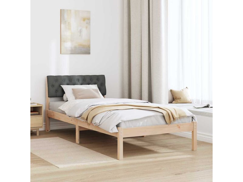  Lit simple- lit adulte -  cadre de lit avec tête de lit marron et gris foncé 90 x 200 cm  - Conforama C