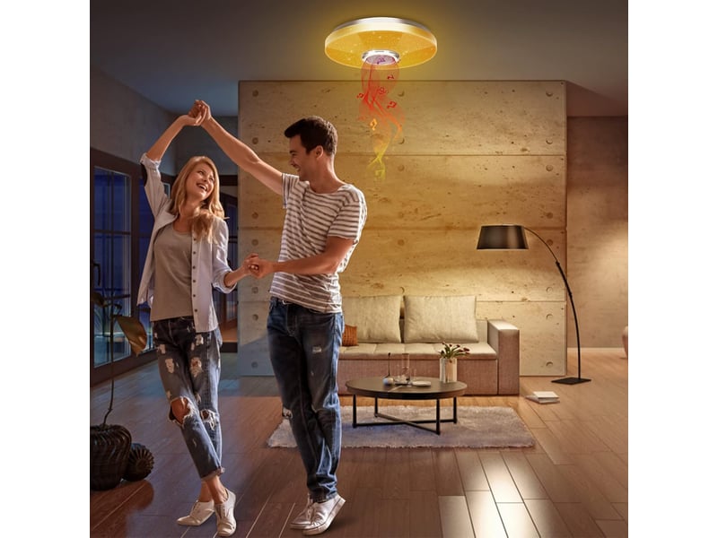 Plafonnier led 36w avec haut-parleur bluetooth, intelligent avec télécommande et contrôle app - Conforama C