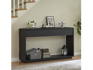 Console d'entrée 150 x 35 x 85 cm – noir – 2 tiroirs, rangement ouvert et design cannelé moderne et pratique