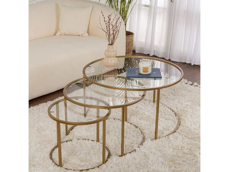 Ensemble de tables basses en verre trempé aurum tris - or  - Conforama E
