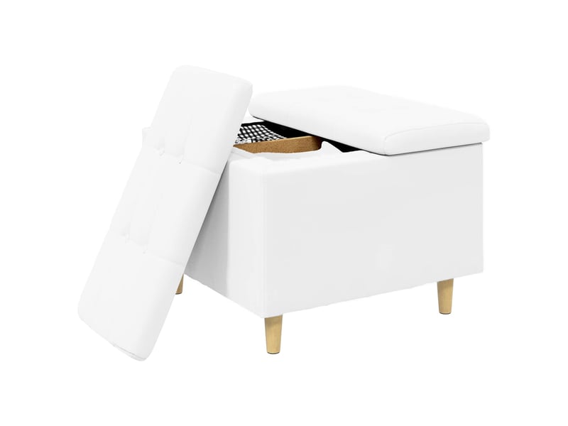 Ottoman, repose pied salon avec rangement blanc 60x60x45 cm simili cuir - Conforama C