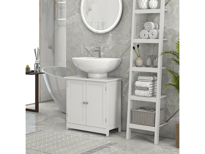  Meuble sous lavabo, meuble de salle de bain placard à 2 portes, étagère réglable, anti-humidité, 60 x 30 x 60 cm, blanc  - Conforama D
