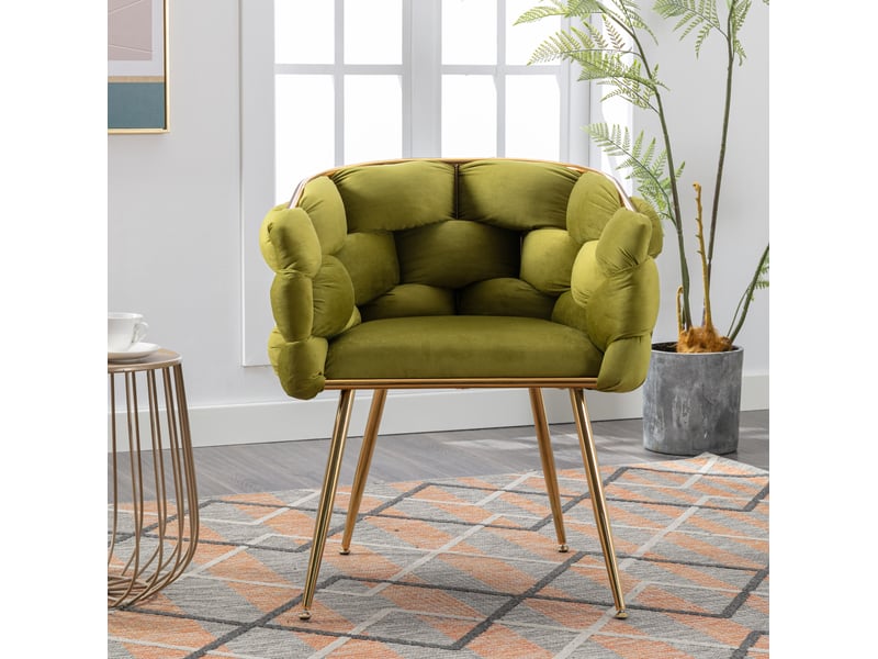  Fauteuil avec accoudoirs en velours, structure en métal coloris olive  - Conforama C