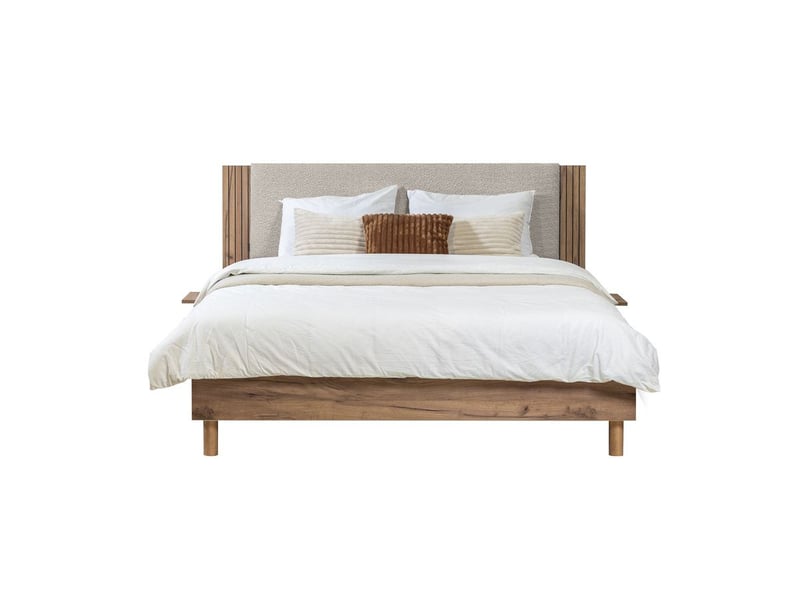  Bobochic lit lior lattes massives pieds en bois naturel gris clair 160x200 LIOR - Conforama A
