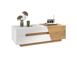 Table basse coulissante avec tiroirs 120x50cm - bicolore blanc et bois, rangement caché pour salon
