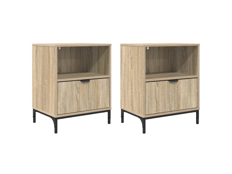  Vidaxl table chevet 2 pièces chêne sonoma bois 2 tiroirs étagère rangement noir meuble 49x36x61cm salon  - Conforama A