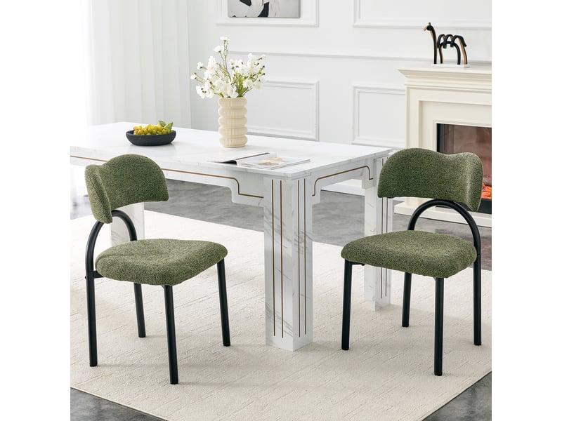 Chaises de salle à manger lot de 2 avec dossier incurvé rembourré  - métal noir, tissu vert  - Conforama B