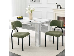 Chaises de salle à manger lot de 2 avec dossier incurvé rembourré  - métal noir, tissu vert