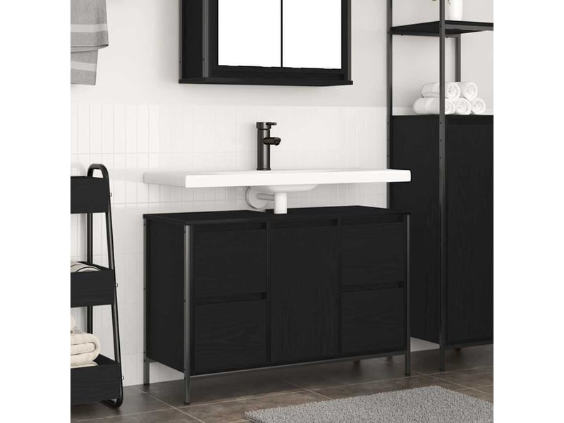 Meuble sous-évier, meuble de rangement avec tiroirs chêne noir 90x34.5x60 cm - Conforama B