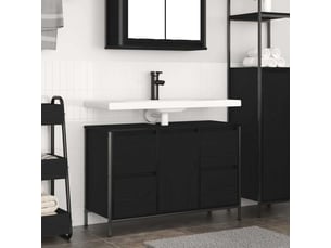 Meuble sous-évier, meuble de rangement avec tiroirs chêne noir 90x34.5x60 cm