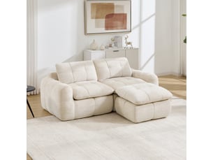 Canapé 2 places - 194 x 160 x 68 cm - canapé modulable en l en chenille avec 1 pouf amovible et coussins - beige