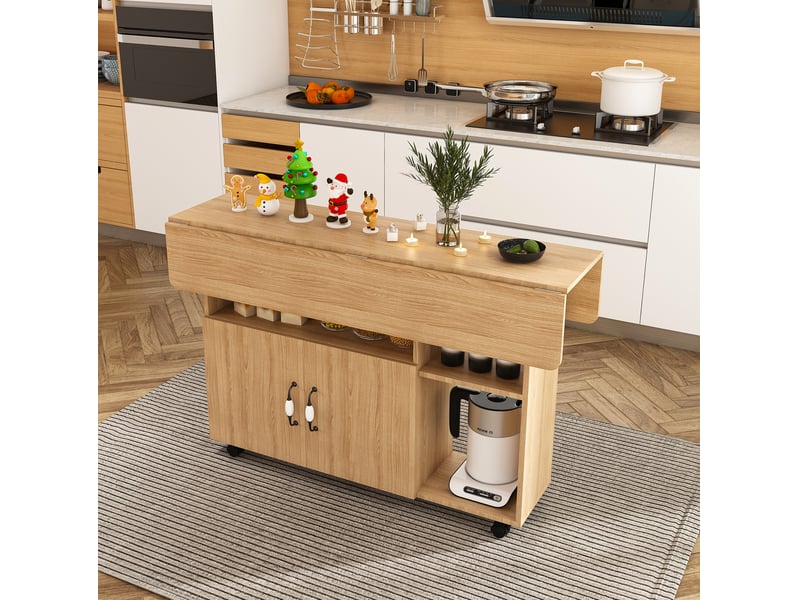  Desserte 110x70x80 cm avec rangements, roulettes et finition chêne clair  - Conforama B