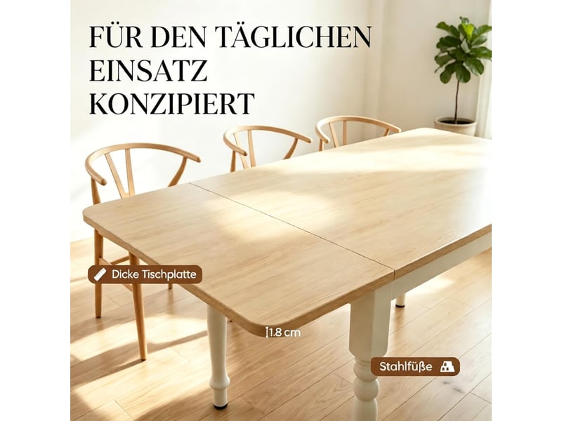 Table extensible 2 à 6 personnes avec 2 rallonges, pour salle à manger, en mdf et acier, 134 × 80 × 75 cm - Conforama E