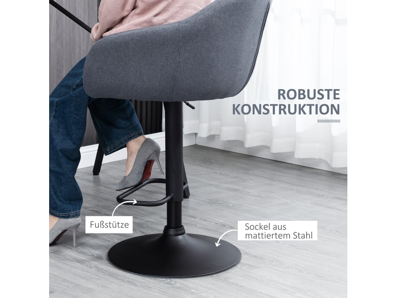  Tabouret de bar pivotant et réglable avec repose-pieds, en acier et tissu effet lin, gris foncé  - Conforama C