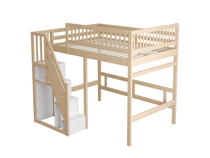  Lit mezzanine enfant 140x200 cm avec escalier avec rangements intégrés, espace de rangement pratique, structure bois, naturel OMNIGLINT TRADING LTD - Conforama E