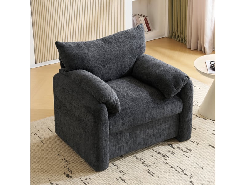  Fauteuil tcqpz moderne en chenille gris 96 x 82 x 84 cm avec accoudoirs rembourres  - Conforama D