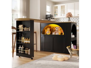 Bar mobile modenvie extensible avec rangement, led et usb, mdf noir, 135-205 x 39 x 100 cm