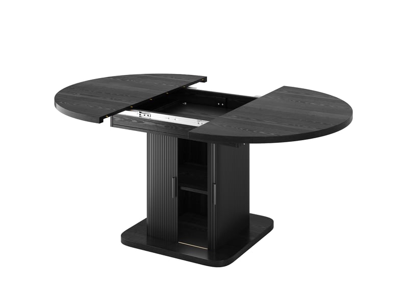 Table à manger ovale extensible 110-149,8x110x75 cm avec rangement noir mat - Conforama D