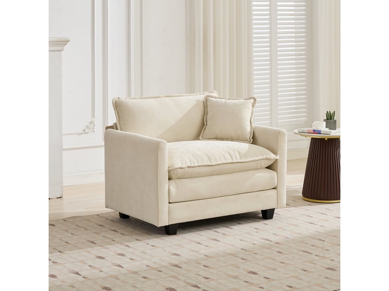 Canapé cloud 1 place, chenille beige, canapé modulable moderne, assise double couche confortable, tissu respirant, style contemporain - Conforama B