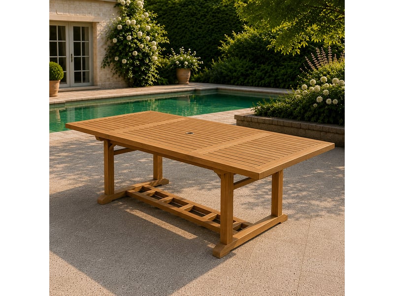  Table en teck rectangulaire extensible 170 cm  - Conforama D