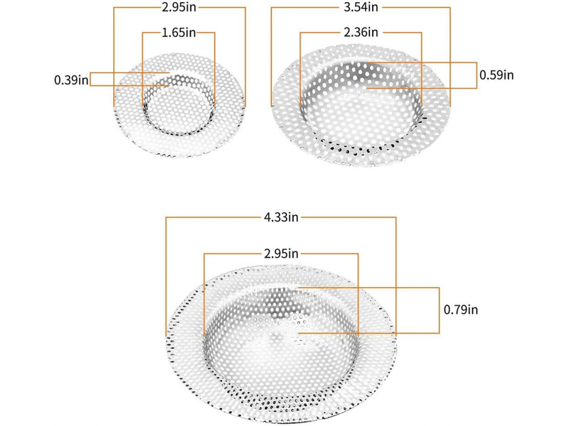  Lot de 3 passoires d'évier de cuisine, passoires d'évier en acier inoxydable anti-obstruction avec trous perforés, drain d'évier durable, .  - Conforama B