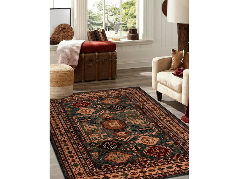 Tapis en laine kashqai 4306 400 oriental, cadre vert beige 80x160 cm - Conforama D